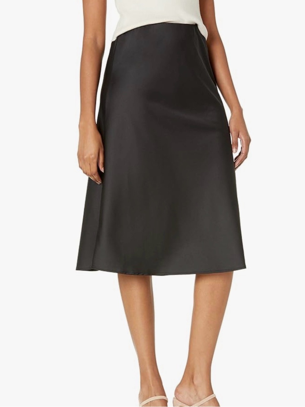 Classic Black Satin Midi Skirt